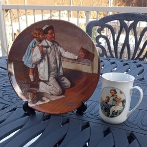 Norman Rockwell Decorative Plate and Mug Set with Vintage Art